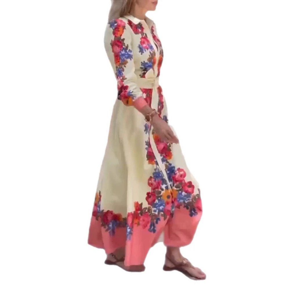ZARA Casual Printed Drawstring Stand Collar Dress Women